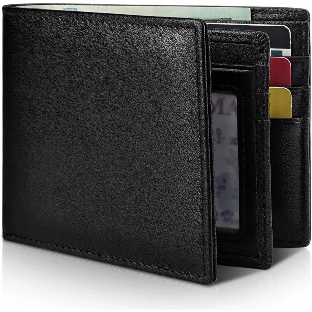 Men's Classic Holders Bifold Wallet Card Black Genuine Leather 2 Cash Pockets